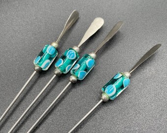 Appetizer or Dessert Skewers, Martini Picks, Cocktail Picks, Stainless Steel, Glass bead, Dinner Party accessory, Cocktail Hour