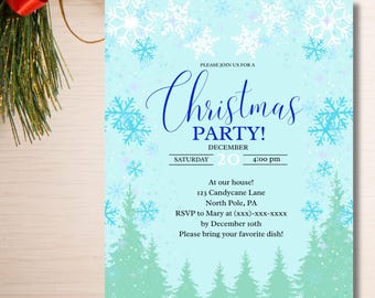 ¡Descarga digital instantánea de la plantilla de invitación navideña con copos de nieve de Canva!