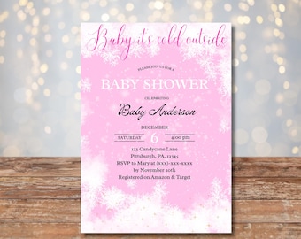 Invitación de copo de nieve para baby shower Hace frío afuera Plantilla de invierno ¡Descarga digital Canva con acceso instantáneo!