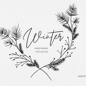 Botanical Wreath SVG, Hand Drawn Pine Wreath PNG, Holiday Wreath ...