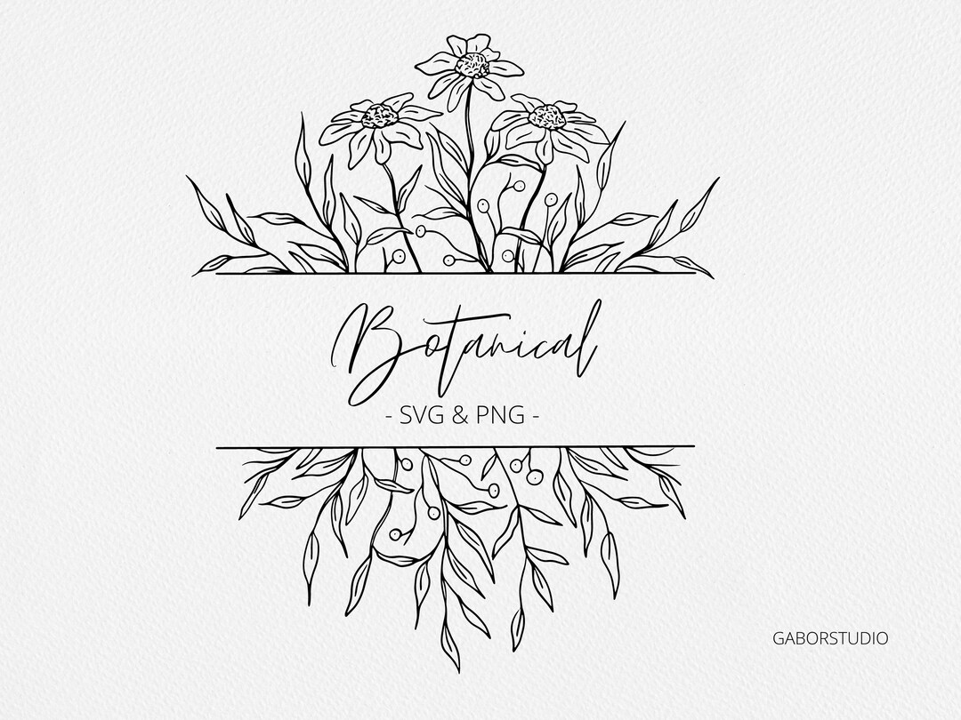 Wild Botanical Split Frame SVG, Hand Drawn Floral Frame, Daisies ...