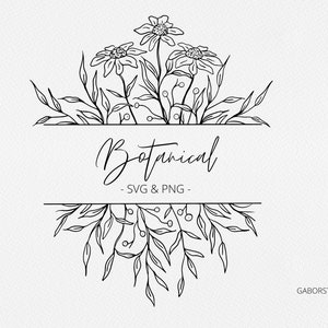 Moldura dividida botânica selvagem SVG, moldura floral desenhada à mão, margaridas, casamento, papelaria, clipart, carimbo Digi, flores silvestres da montanha, PNG