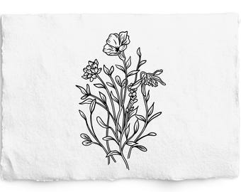 Wildflower SVG, Graphic for ellipse logo design, Glowforge, Wedding Clipart, Branding Element, PNG, hand drawn, commercial free