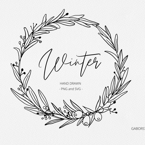 Holiday Wreath SVG Clipart Hand Drawn Winter Botanical - Etsy