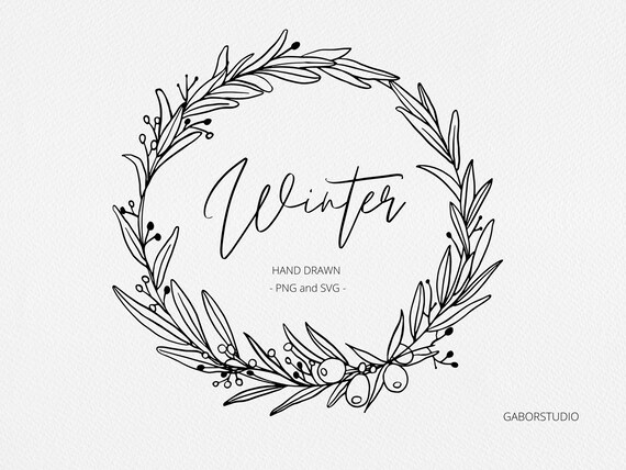 Winter Wreath SVG Eucalyptus and Berry Botanical Hand Drawn - Etsy