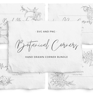 Botanische Hoek SVG Bundel, 6 Hoek Bloemen Ontwerpen, PNG en SVG bestanden, Hand Getrokken Digi Stempel, Laser graveren, Bruiloft Briefpapier, Lijn