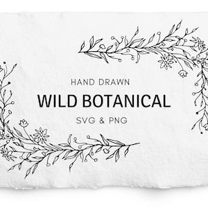 Cadre d’angle de fleur sauvage SVG, cadre botanique pour la gravure, Glowforge, Cricut, clipart de mariage, dessin au trait, fleurs sauvages de montagne, PNG