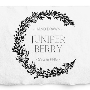 Cornice di bacche di ginepro SVG, incisione laser, grafica botanica disegnata a mano della ghirlanda invernale, ghirlanda natalizia festiva, senza pubblicità, cartoline,