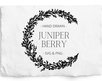Juniper Berry Frame SVG, Laser Engraving, Botanical Hand Drawn Winter Wreath Graphic, Holiday Christmas Wreath, Commercial Free, Cards,