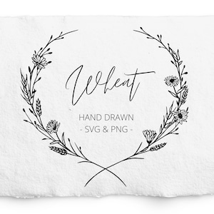 Tarwe en knop Bloemenkrans, Oogstkrans SVG, Monogram, Thanksgiving, Briefpapier, Handgetekend Frame, Cricut Draw, Etsen, Glowforge