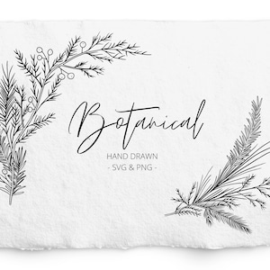 Winter Botanical Corners SVG en PNG, Pine Corner Digi Stamp, Pine Christmas Frame, Cricut, Glowforge, Commercial Free, Clip art