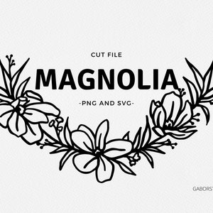 Magnolia Monogram SVG Cut File, Magnolia Swag PNG Graphic, Vinyl Cut Design for Cricut, Stencil Design, Hand Drawn, Silhouette, Sublimation