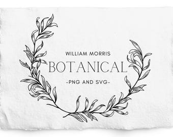 William Morris Wreath SVG and PNG, Hand Drawn Line Art, Glowforge, Laser engraving, Letterpress, Leaf Wreath, Commercial Free, Hand Drawn