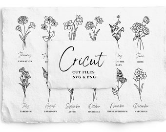 Birth Month Flower SVG Bundle, Cricut Cut Files, Hand Drawn Flower Bundle, Flower SVG, Birth Flower, Birthday, Botanical Digistamp, Stamp