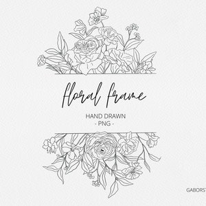Floral Frame PNG, Flower Frame Graphic, Wedding clipart frame, Commercial Free Botanical, Hand Drawn Line Art, Botanical split frame PNG