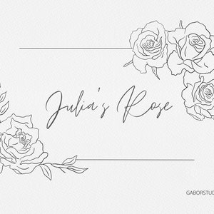 Rose Corner SVG et PNG, Rose Corner Frame, Cadre floral SVG, Clipart de fleur, Botanique dessinée à la main, Clipart de mariage, Timbre Digi, ligne noire