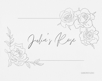Rose Corner SVG and PNG, Rose Corner Frame, Floral frame SVG, Flower clipart, Hand Drawn Botanical, Wedding Clipart, Digi Stamp, black line