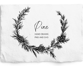 Pine and Pinecone Wreath SVG, Laser Engraving, Glowforge, Christmas Ornament Design, Hand Drawn Pinecone Wreath PNG, Commercial Free