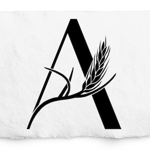 Gráfico SVG de trigo 'A', monograma de letra A desenhada à mão, design de logotipo, design de trigo de preenchimento sólido, carimbo de trigo, alfabeto de trigo, arquivo de corte Cricut