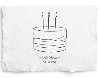 Minimalist Birthday Cake SVG, Cake PNG Graphic, Commercial Use, Line Art, Pen and Ink, Birthday Card Graphic