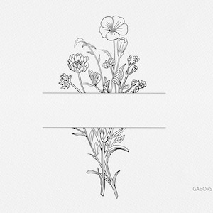 Cadre floral rectangulaire, cadre botanique de fleur sauvage pour mariage, dessiné à la main, dessin au trait, cadre pour invitation, utilisation commerciale, timbre Digi