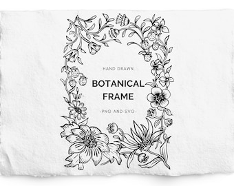 5x7 Hand Drawn Floral Frame, Rectangle botanical frame SVG, William Morris, Laser Engraving, Glowforge, Letter Press, Commercial Free