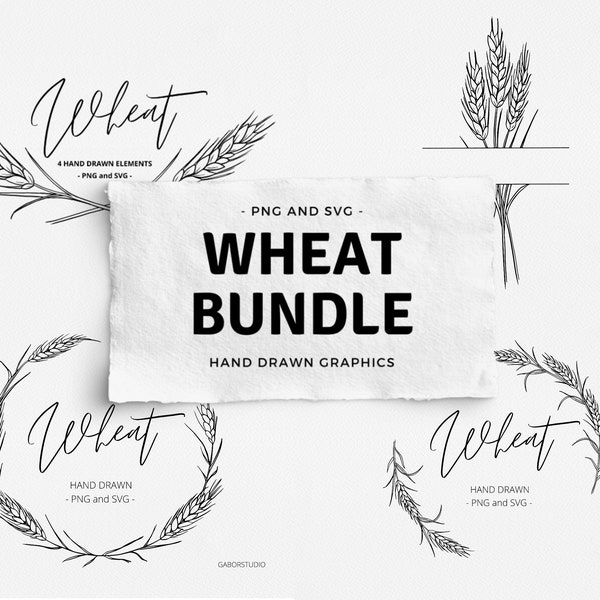 Wheat Bundle SVG, 11 Individual Wheat Graphics,  Harvest Wheat Clipart PNG, Thanksgiving, Logo Design, Hand Drawn Frame, Commercial Free