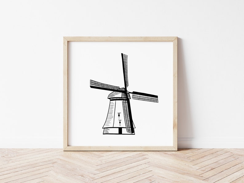 Windmill SVG, Hand Drawn Vector Line Art, Engraving, Glowforge, Foil ...