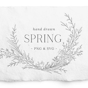 Botanische krans SVG, handgetekende lente en zomer bloemenkrans PNG, bruiloft krans, commercieel vrij, kerstkrans, organisch frame, Boho