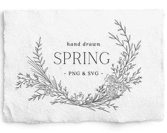 Botanical Wreath SVG, Hand Drawn Spring and Summer Floral Wreath PNG, Wedding Wreath, Commercial Free, Christmas Wreath, Organic Frame, Boho
