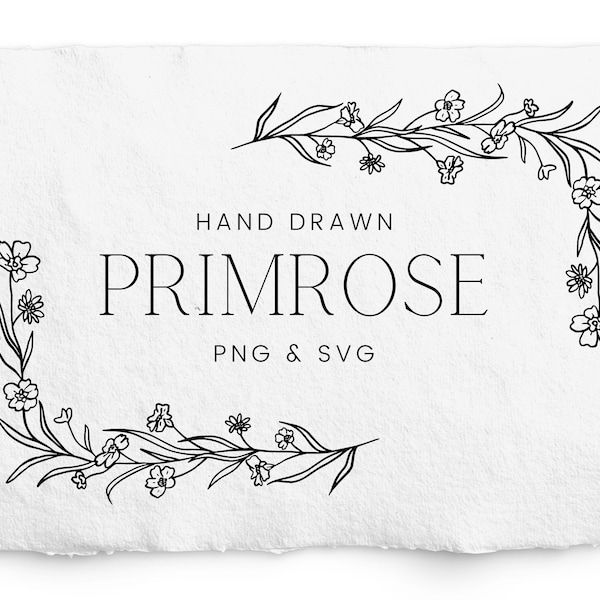 Primrose Corner Frame SVG, Botanical Frame for Engraving, Glowforge, Cricut, Wedding Clipart, Line Art, Mountain Wild Flowers, PNG