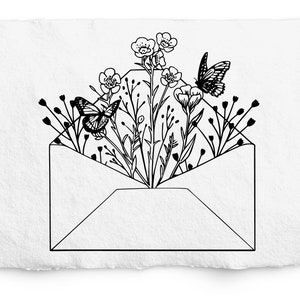 Envelop met bloemen en vlinders, SVG en PNG Clipart, sublimatie, bedankbriefje, liefde verzenden, aan je denken, liefdesbriefje