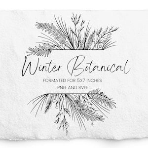 Winter Botanische 5X7 Frame, SVG en PNG, Pine Corner Digi Stamp, Pine Christmas Frame, Cricut, Glowforge, Commerciële Gratis, Clip art