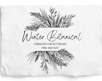 Winter Botanical 5X7 Frame, SVG and PNG, Pine Corner Digi Stamp, Pine Christmas Frame, Cricut, Glowforge, Commercial Free, Clip art