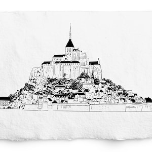 Mont Saint Michel SVG, Mont Saint Michel Graphique, Clipart, Voyage France Graphique, Illustration à la plume et à l’encre, Dessiné à la main, Gravure