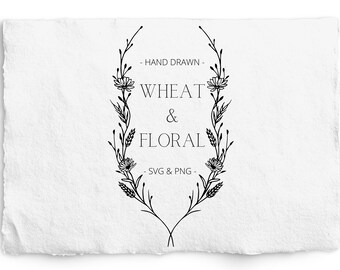 Wheat and Floral U Shaped Frame, Harvest Frame SVG, Brochure Cover line art, For Print, Engraving, Glowforge, Commercial Free, PNG, Graphic