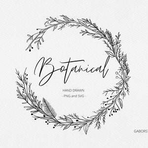 Corona botanica SVG, ghirlanda di foglie disegnate a mano PNG, ghirlanda natalizia, senza pubblicità, ghirlanda di Natale, cornice organica per invito a nozze, Boho