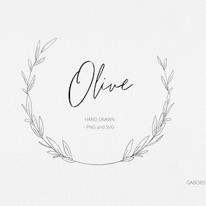 Corona de hoja de olivo SVG y PNG - Uso comercial, Sello digital, Imprimible, Fabricación de tarjetas, Scrapbooking, Boda, Papelería SVG, Logotipo, monograma