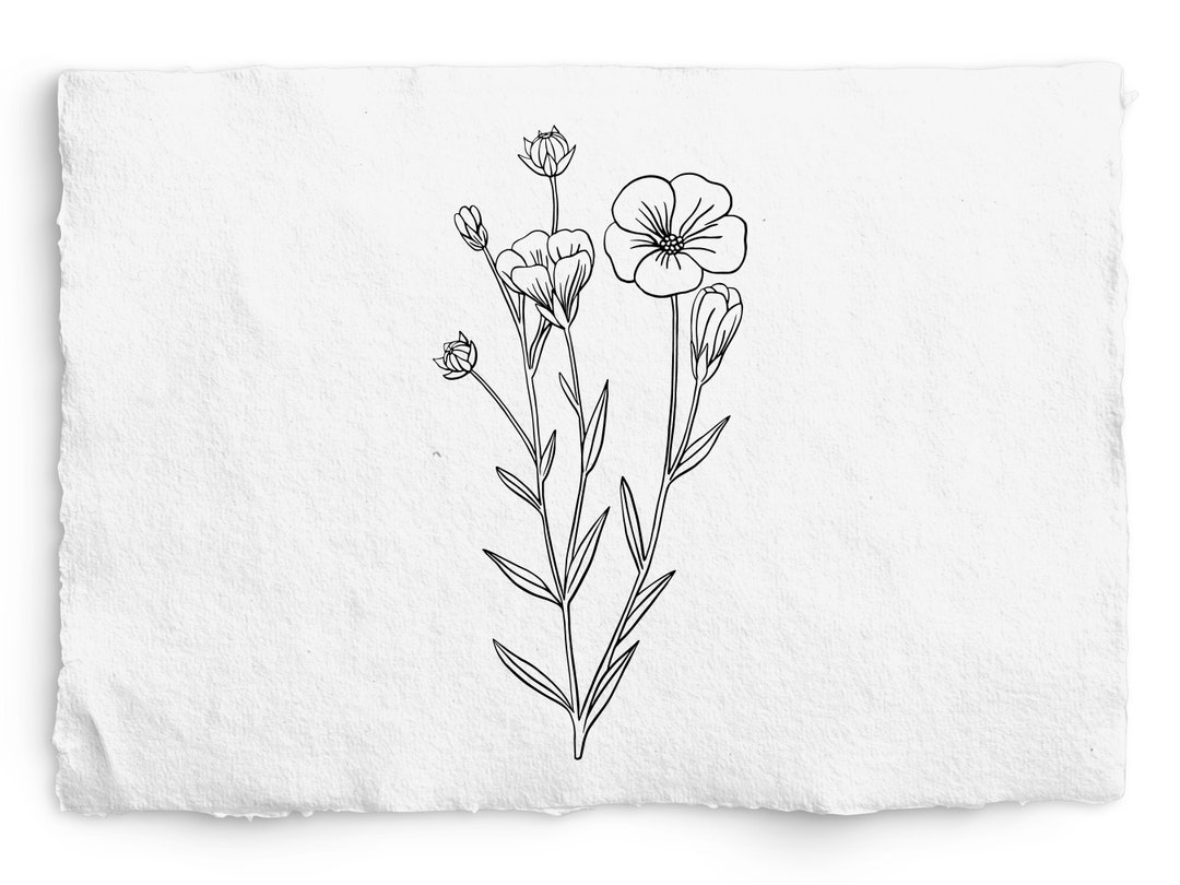 Wild Flower SVG, Hand Drawn Botanical, Line Drawing, Tatoo