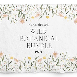 Aquarell Wildblumen Bundle, PNG Clipart, Wildblumenrahmen, Kranz, Monogramm, Bordüre, Hochzeit, Babyparty, Branding. Logo, Handgemalt