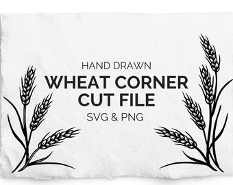 Wheat Corner SVG, PNG, 2 Individual Wheat Elements, Engraving, Cricut Cut, Sign Corners, Hand Drawn Frame, Commercial Free, Silhouette