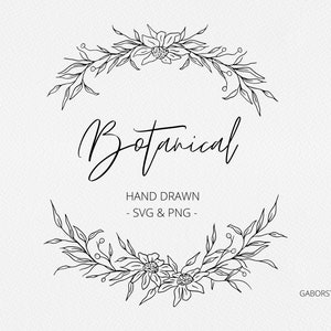 Moldura de círculo de flor selvagem botânica SVG, moldura floral desenhada à mão, margaridas, casamento, papelaria, clipart, carimbo Digi, flores silvestres de montanha