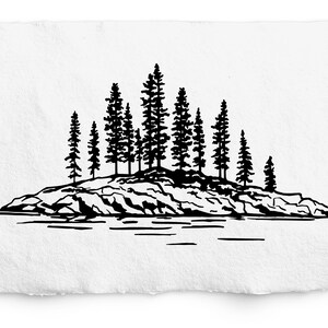 Lake Minnewanka SVG, Banff National Park, Tree border, Lake Island Rocks and Trees, Rocky Mountains, Sublimation, Digi Stamp