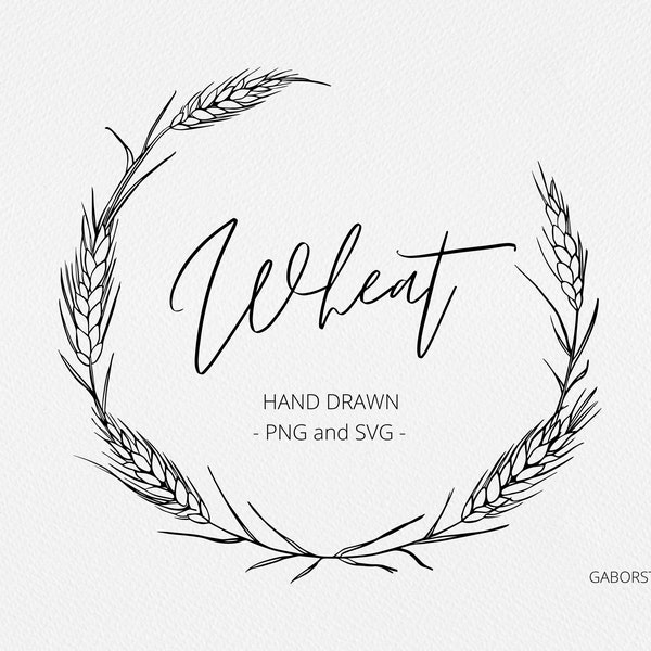 Wheat Wreath SVG, Harvest Wreath PNG, Thanksgiving, Harvest Logo Label Design, Hand Drawn Frame | Border Instant Download, Commercial Free