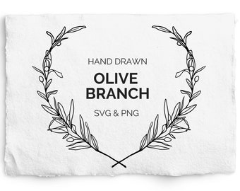 Olive Branch Wreath SVG and PNG - Hand Drawn Botanical, Digi Stamp, Cardmaking, Scrapbooking, Wedding, Stationery SVG, Logo, Monogram