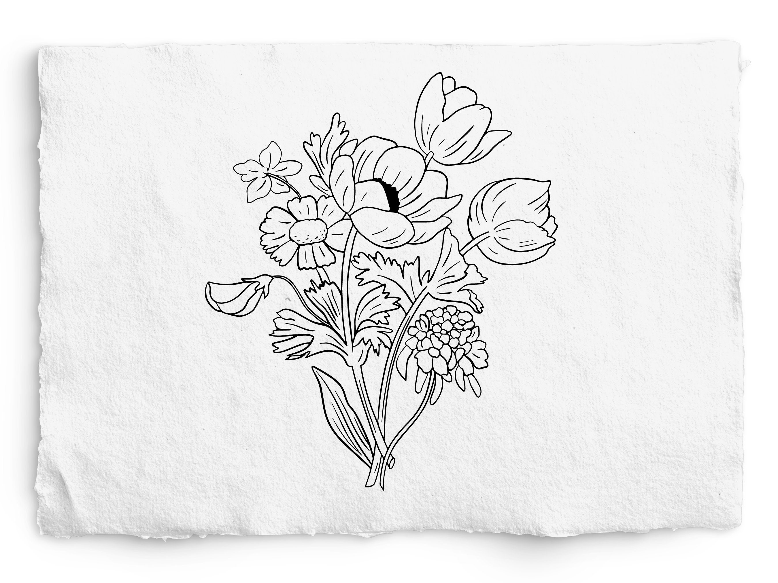 Floral Bouquet SVG and PNG Digital Stamp Line Drawing Hand - Etsy India
