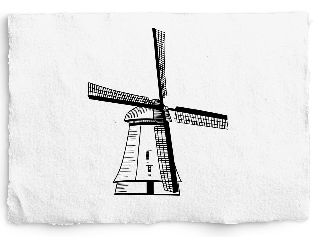 Windmill SVG, Hand Drawn Vector Line Art, Engraving, Glowforge, Foil ...
