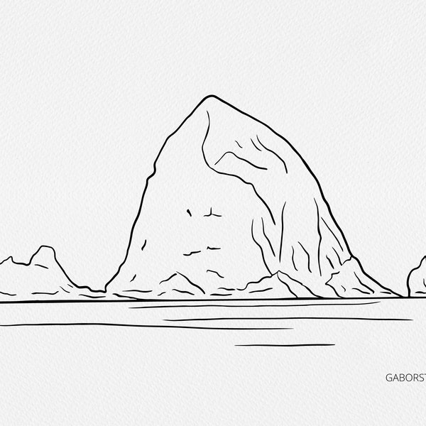 Haystack Rock SVG Oregon, Canon Beach Travel PNG, Clipart, Hand Drawn, Digi Stamp, Line Art, Sublimation, Wall Art, Branding