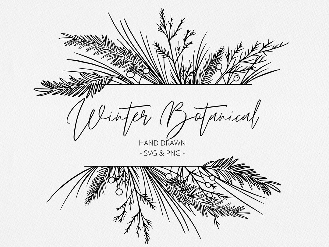 Winter Botanical Frame SVG and PNG, Pine Corner Digi Stamp