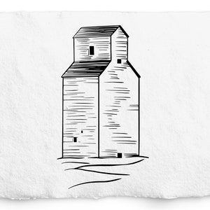 Grain Elevator SVG en PNG, Prairie Grain Elevator, Lasergravure, Landbouw, Glowforge, Line Art SVG, Wood Sign